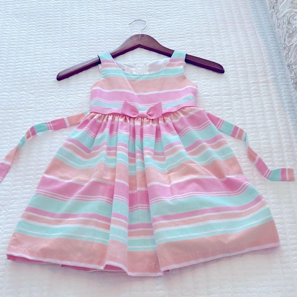 Bonnie Jean Pastel Striped Dress with Bow
